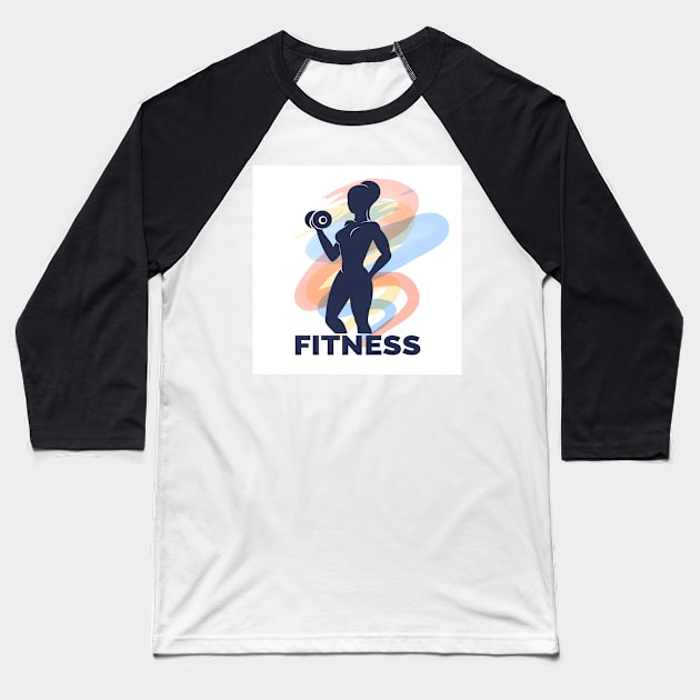 Fitness Logo presenting Woman with Dumbbell Baseball T-Shirt by devaleta